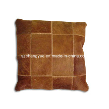 Funda de almohada de cuero natural de remiendo de piel de vaca